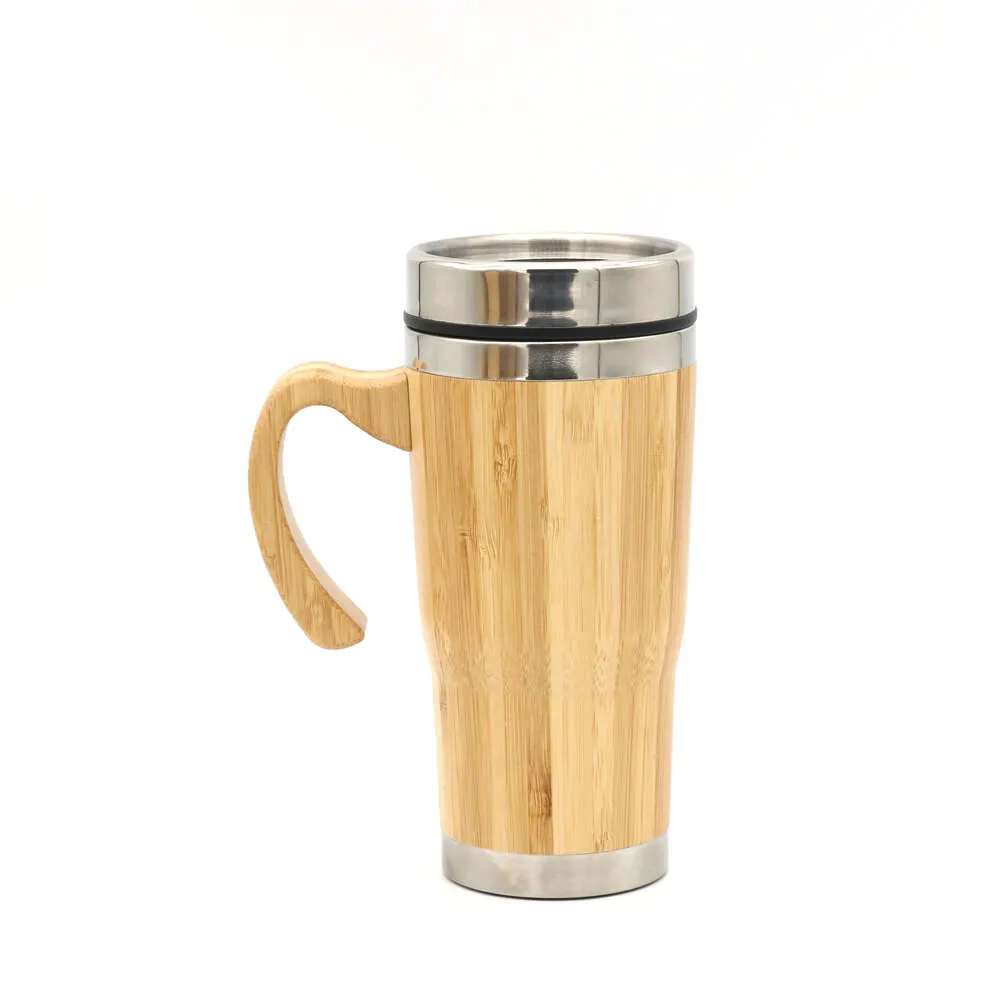 新しいデザイン15オンスの竹タンブラーコーヒー旅行断熱蓋付きハンドルマグカップ