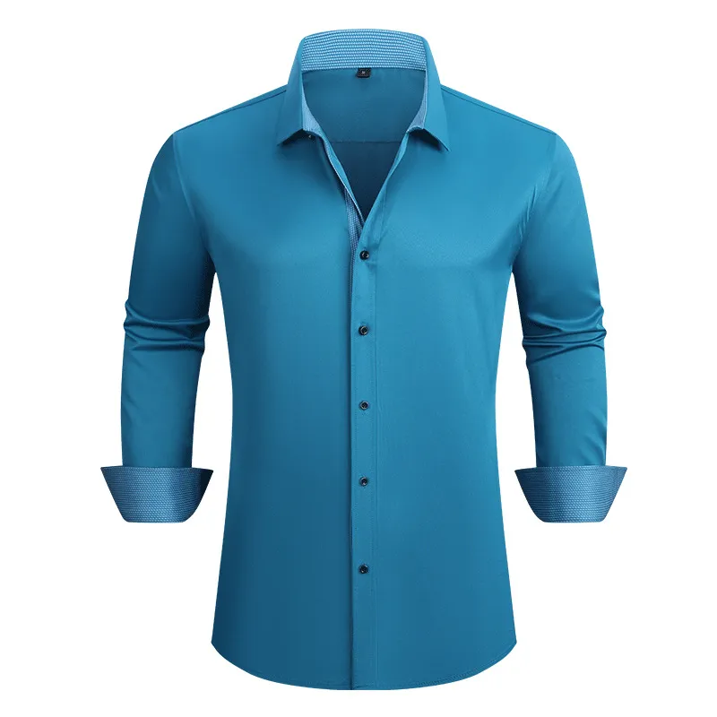 dress shirts for formal occasions Men's Navy Blue Satin Dress Shirt with Tie & Handkerchief 20.5 37/38 / Navy Blue main image 1