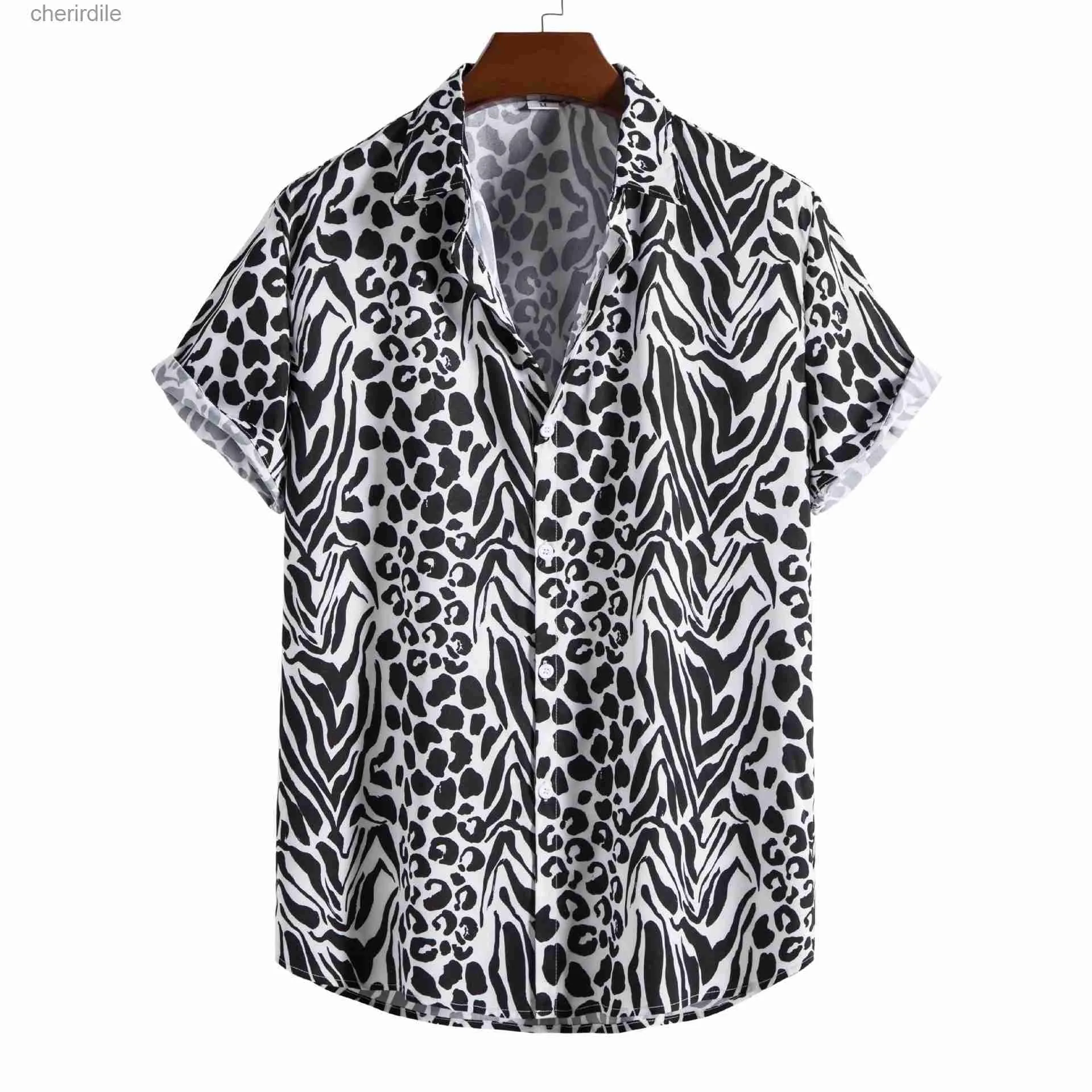 Camicie casual maschile da uomo a maniche corte hawaiane bottoni stampati leopardi da uomo camicia tropicale casual camicia da uomo camisa maschilina yq240408