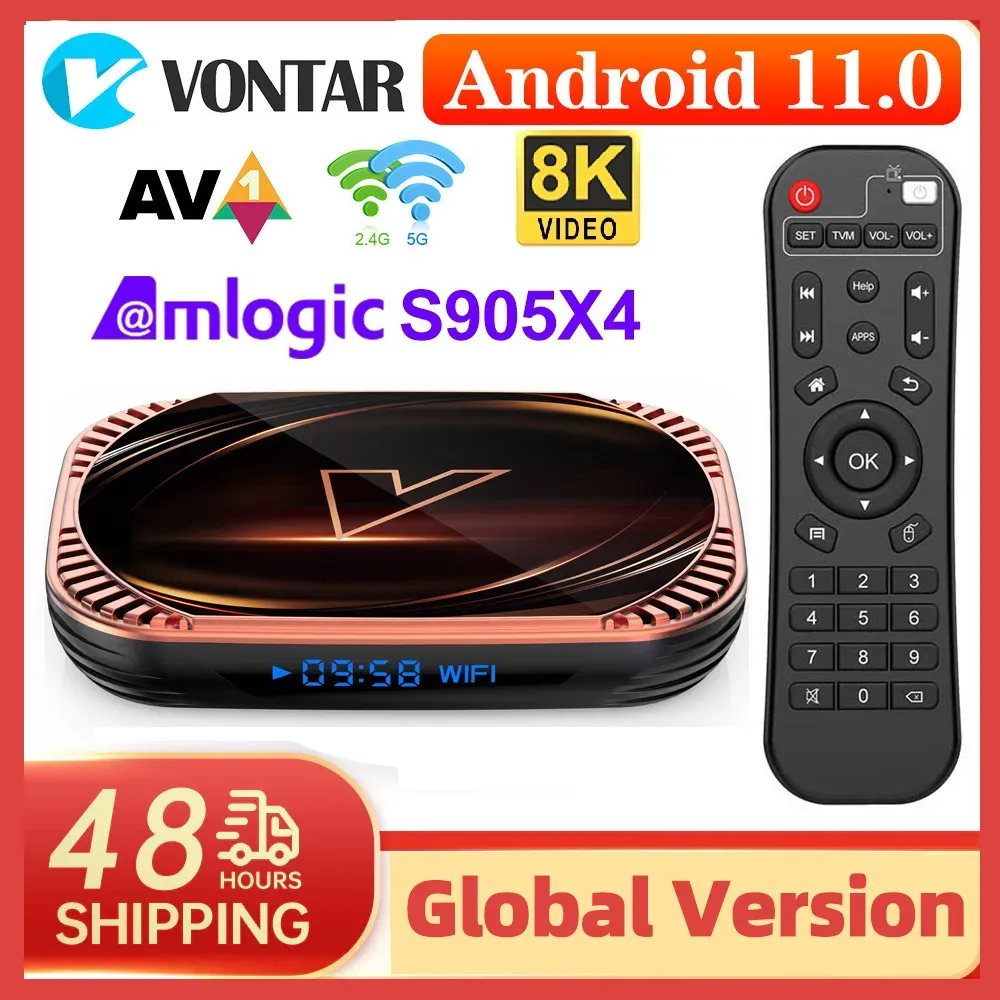 Box Vontar X4 Smart TV Box Android 11 AMLOGIC S905X4 TVBOX 4GB 128GB 1000M Dual WiFi 4K 60fps AV1 Media Player 32GB 64GB Valfritt