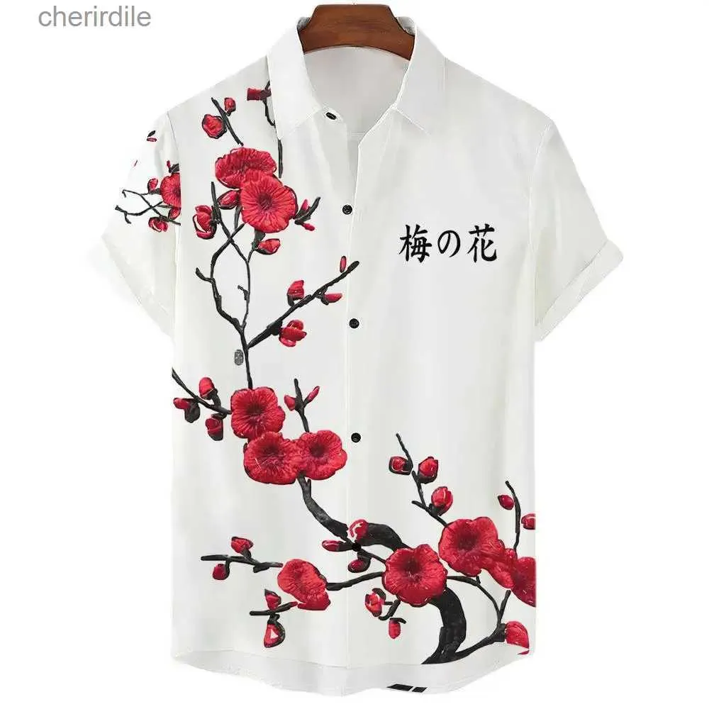 Mäns casual skjortor fashionabla herrgatan kläder japanska kortärmade herrkläder hawaiian lapel knapp herr casual dag skjorta yq240408