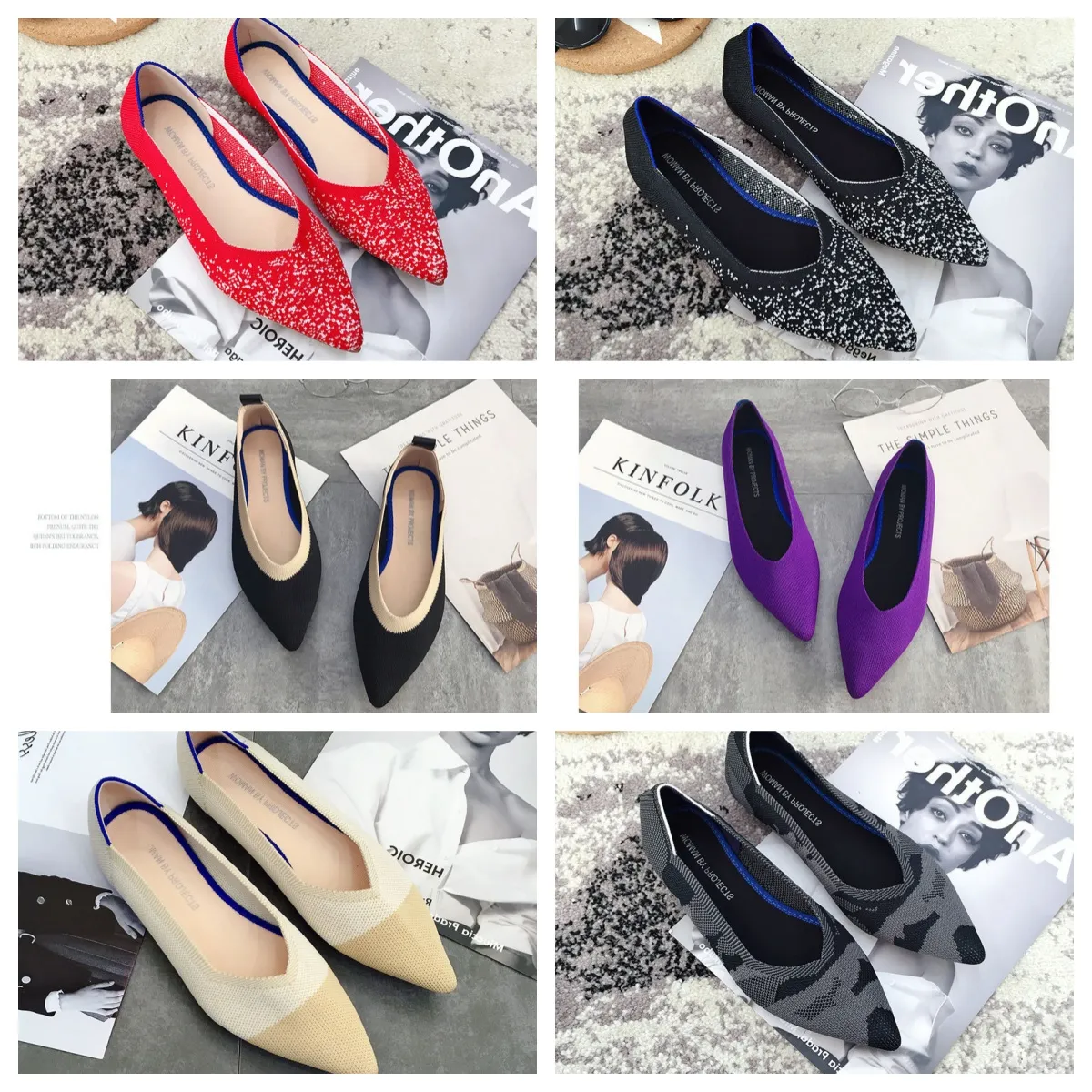 2024 New Flat bottomed pointed ballet single shoes soft soled knitted maternity women boat shoe casual and comfortable