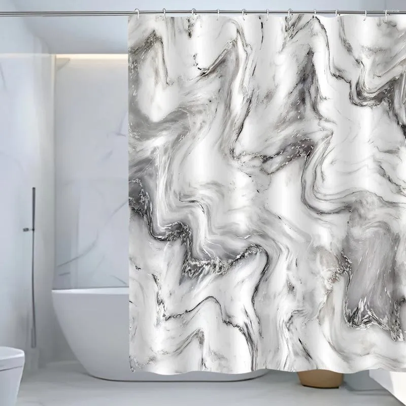 Cortinas de ducha Cortina de mármol abstracta con ganchos Decoración de baño moderno de oro de plata gris