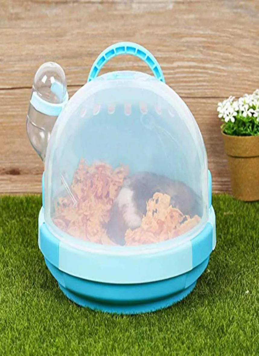 Portátil Pet Carrier Hamster Caso de transporte de plástico ao ar livre gaiola de forma fofa com viagem de garrafa de água ao ar livre para hamster pequenos animais2127557