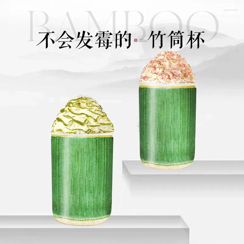 Kubki jednorazowe słomki 10pcs 500 ml twórcze okrągłe bambusa rurka mleczna herbata kawa kubek przyjęcie urodzinowe deser ślubny sok z lodów