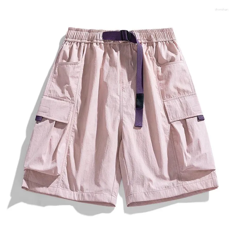 Heren shorts mannen trendy casual streetwear oversized snel drogende knie lengte broek 2024 zomer mannelijke stevige zakken losse ijs zijden strand