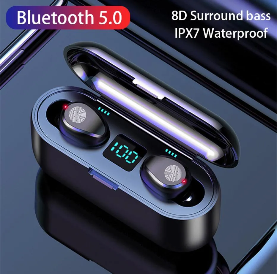 F9 TWS Bluetooth 50イヤホンワイヤレスヘッドフォン9D HIFIステレオイヤホン