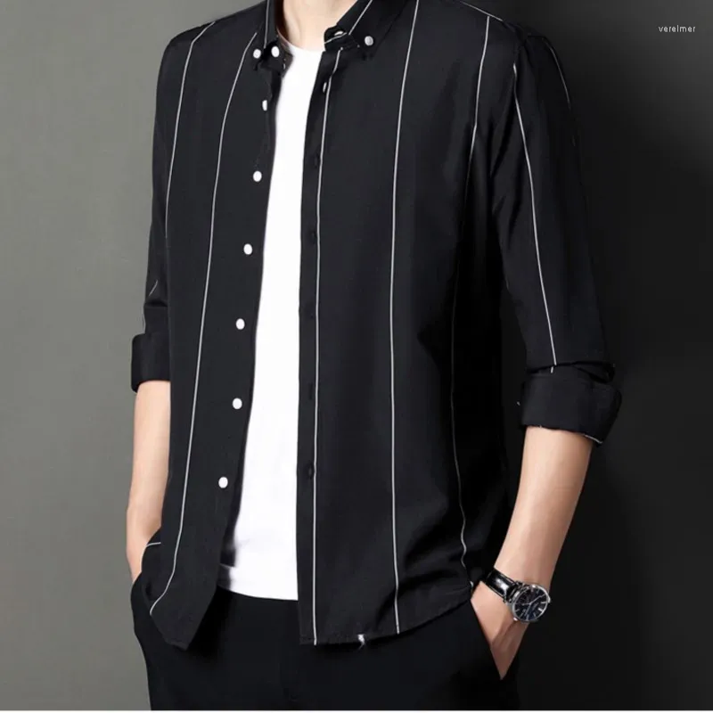 Men's Dress Shirts High Quality Striped Shirt Business Slim Fit Long Sleeves Casual Buttons Classic Style Brand Fashionable Top