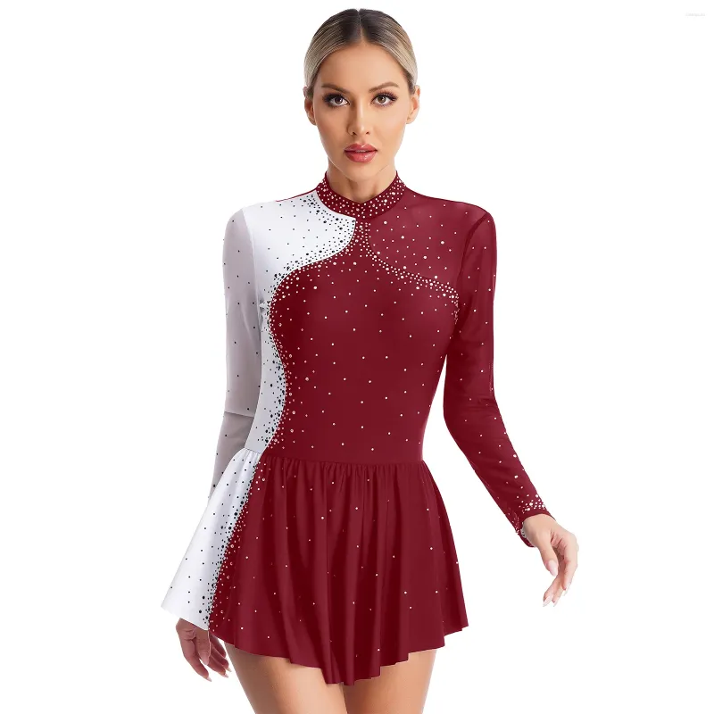 Stage Wear Lyrical Dresses Figure Skating Dancewear For Womens Rhinestone Dance Leotards Ballet Gymnastics Majorette Uniforms Costume