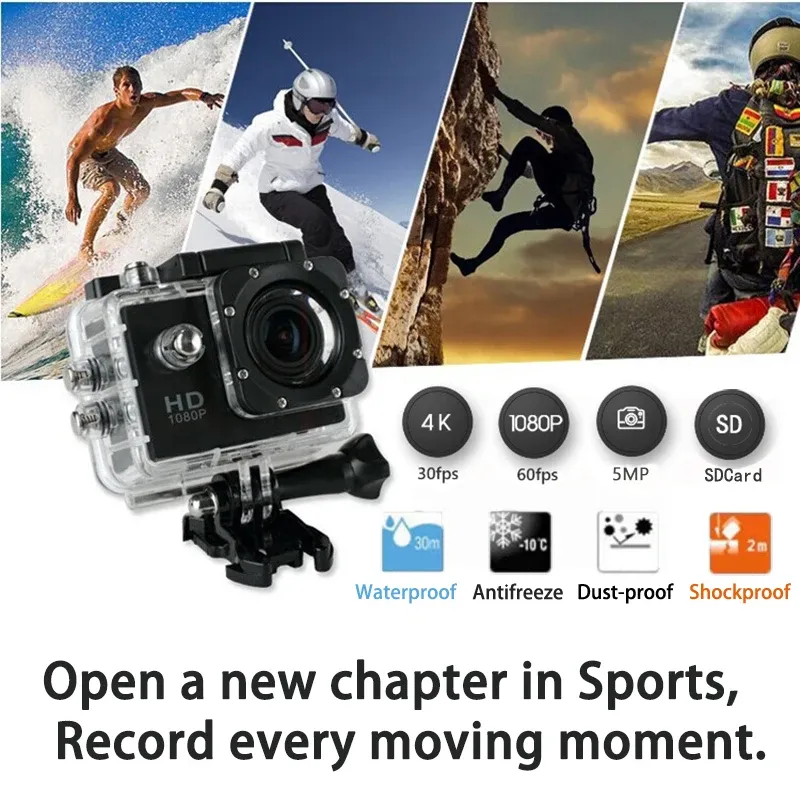 Cameras Outdoor Sport Action Camera Mini 4K 30M Waterproof HD Action Cam Helmet Video Recording Cameras for Ultra Dive Photography