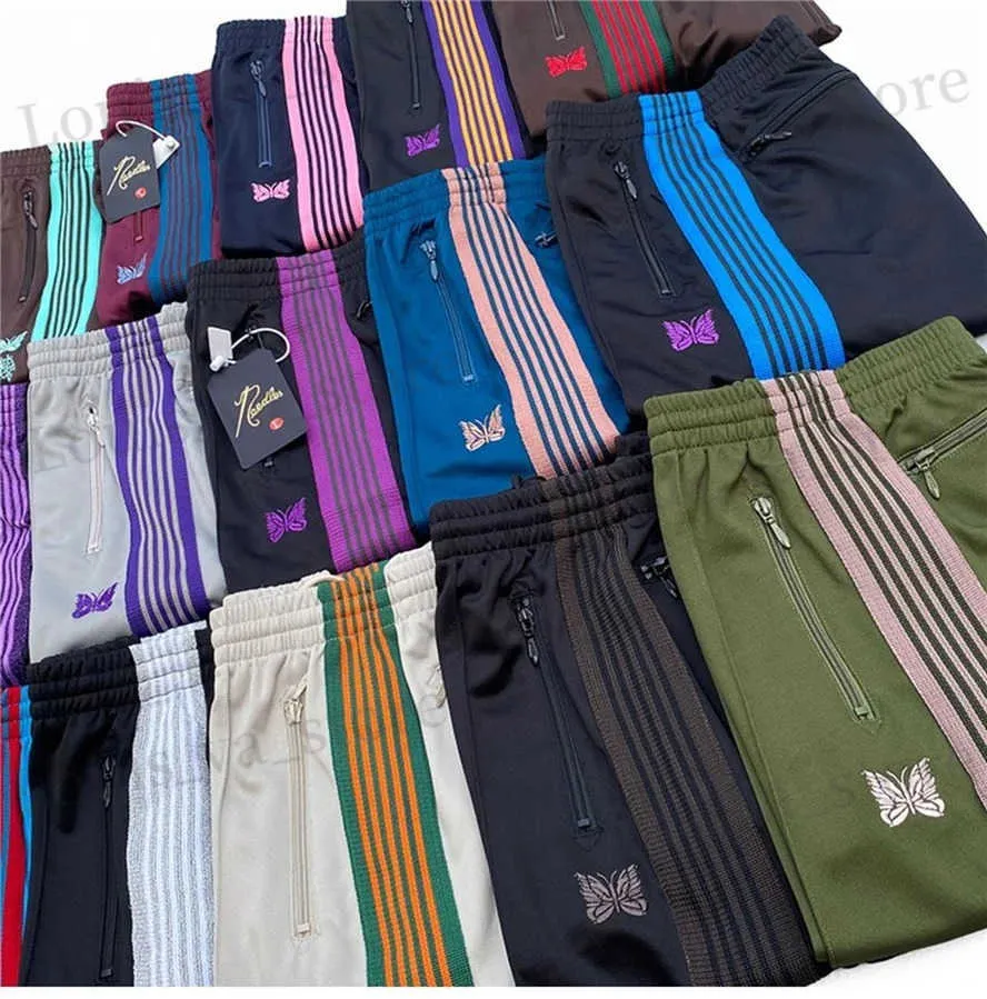 Męskie spodnie Strtwear Awge ndles dresspants mężczyźni kobiety Wysokiej jakości haftowane paski motyli ndles Trackpant Spodni T240419