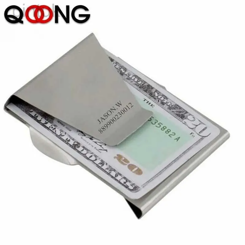 Money Clips Qoong Custom Lettering Rostfritt stål Money Clip Affärskort Kreditkort Kontantklämman Holder Dropshipping 240408