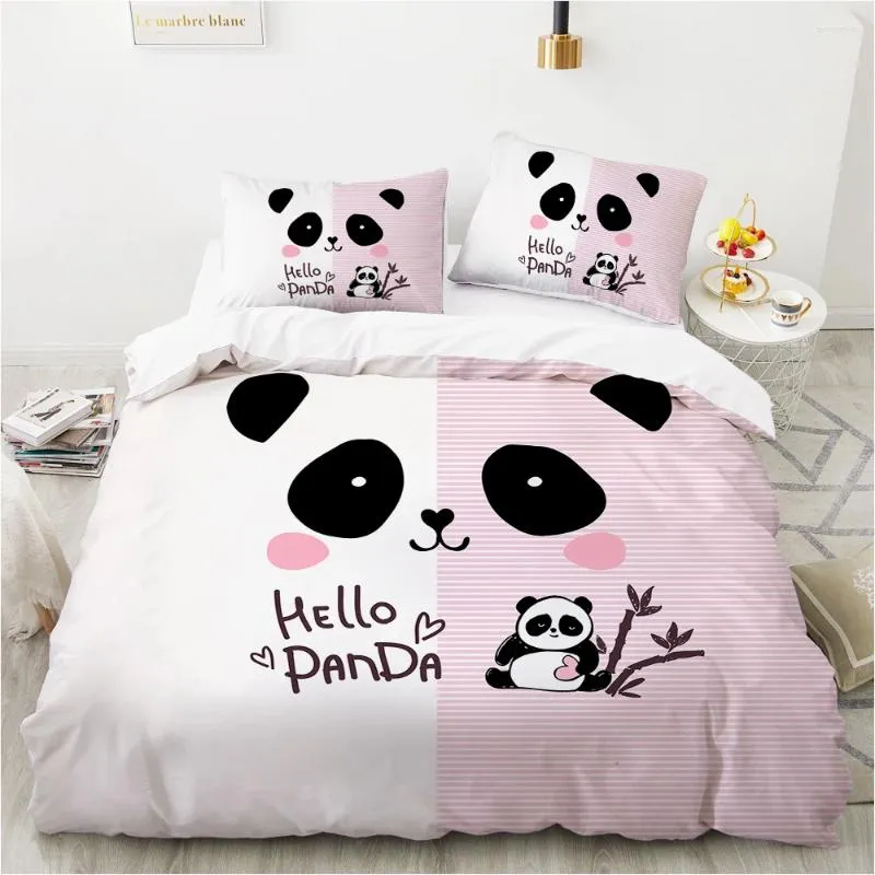 Bedding Sets Cartoon Panda Children's Set For Kids Baby Girls Pink Duvet Cover Pillow Case King Size Soft 2/3pcs Twin Quilt