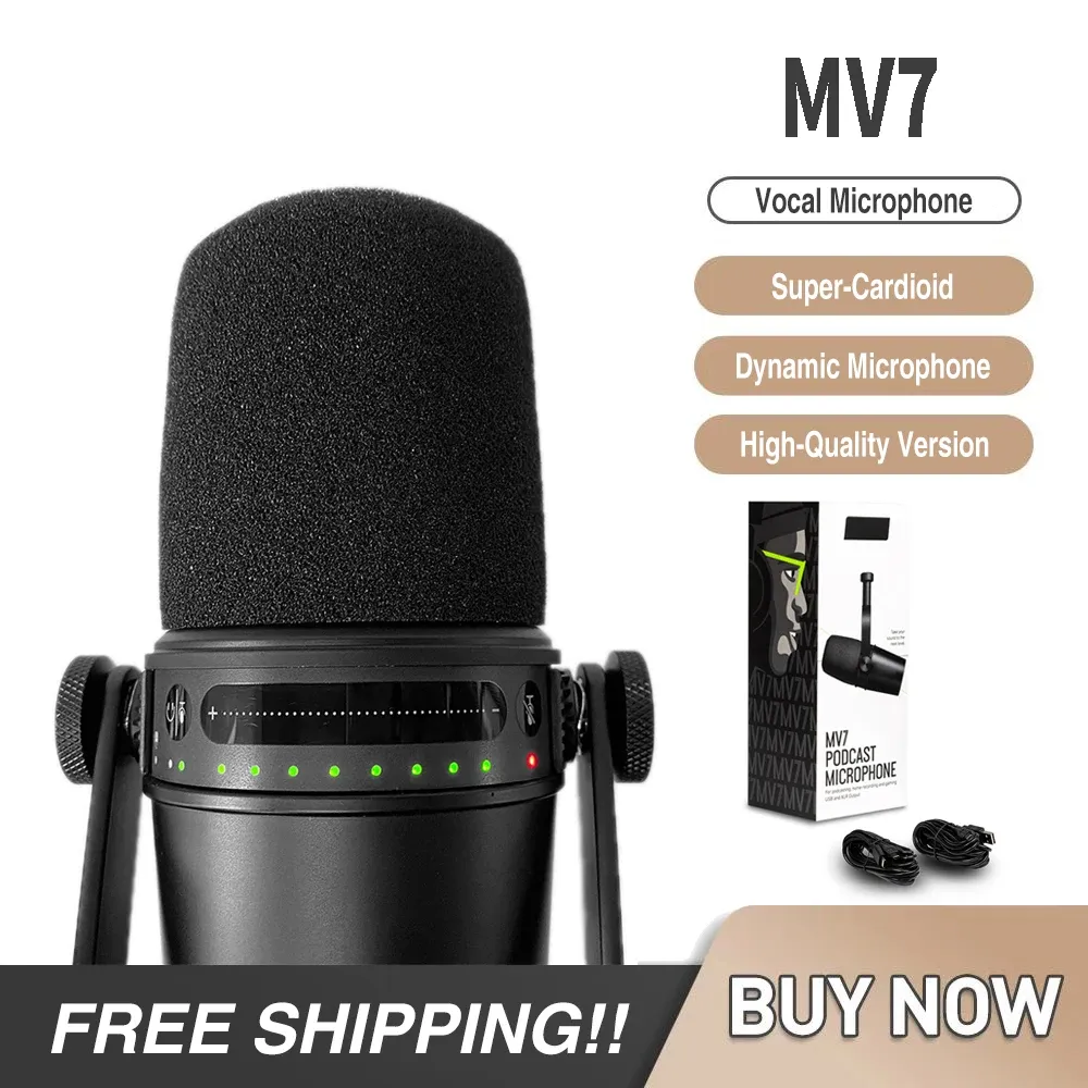 Microfones Profissional MV7 Black USB Microfone Buildin Som Desktop Notebook Computador de 3,5 mm/Threecore XLR Microfone com fio