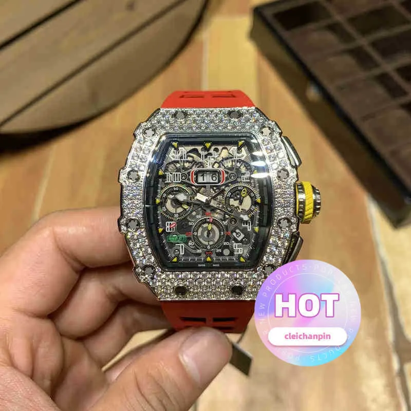 Assista a designer Business Leisure Leisure Cronografia mecânica automática masculina Full Sky Star Diamond Incluste Personalidade de Tendência Atmosfera FJXF