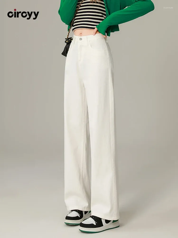 Jeans pour femmes circyy blanc pour femmes pantalon de jambe large bouton maman bouton pantalon denim haut taille vintage occasionnel 2024 vêtements