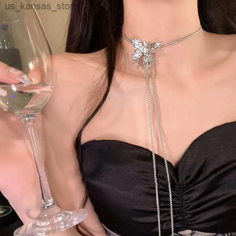 Подвесные ожерелья серебряный цвет сплав с сплавной бабочкой мода мода регулируемая цепная сеть Клавиля