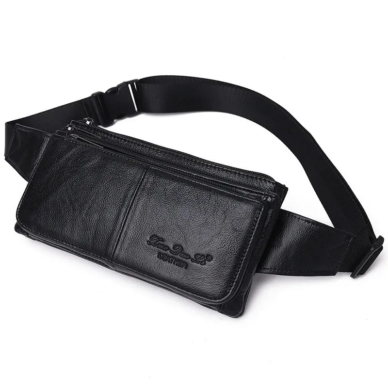 Men Taile Fanny Pack Belt Hip Sac sac à main authentique Voyage en cuir Fashion Real Cow Hide Male Bodin Cross Cross Cross 240408