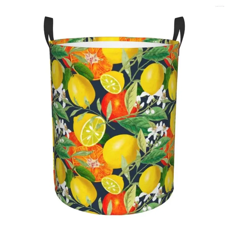 Tvättpåsar Medelhavsplattor Summer Fruit Oranges Lemons korg Collapsible Baby Hamper For Nursery Toys Organizer förvaringsfack