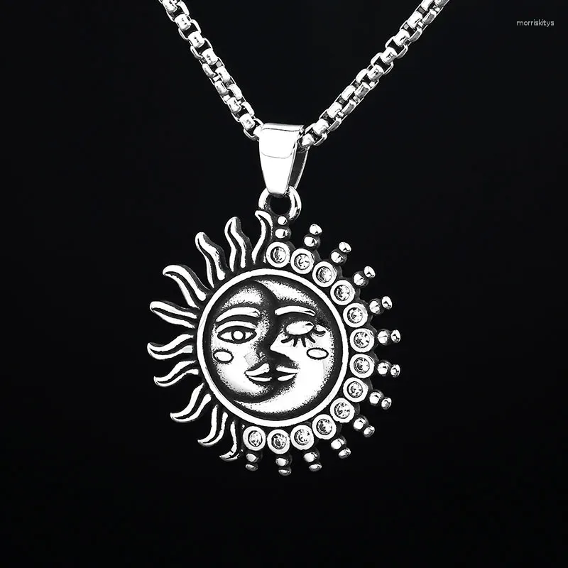 Pendant Necklaces 2024 316L Stainless Steel Sun And Moon With White Zircon Necklace Fashion Gothic Jewelry For Man Women Couple Gift