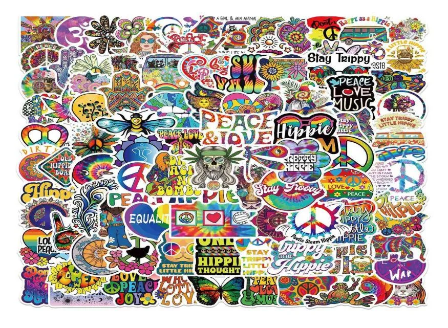 1050100 st Retro Hippies Stickers Love and Peace Sticker för DIY Car Laptop Bagage Skateboards Diary Stationery Decal Sticker C1984734