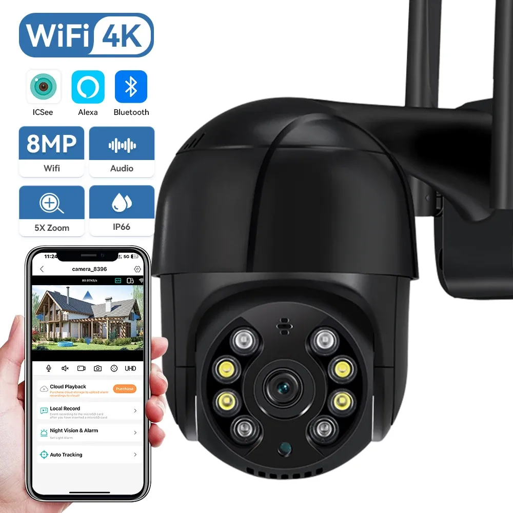 CAMERA 8MP PTZ WiFi IP Camera 4K HD 5MP Surveillance Camera ICSEE 4X Digital Zoom H.265 1080p Camera CCTV Wireless Outdoor Wireless