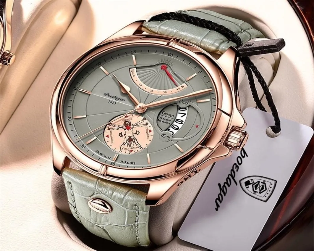 Marca svizzera Poedagar Men Watch Fashion Top Luxury Sport Mens orologio da polso da polso impermeabile in pelle luminosa Data quarzo orologi man Box 223339223