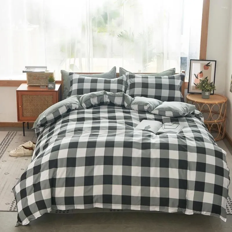 Beddengoed stelt Evich Classic Cotton Black and White Grid Lepheet Quilt Cover vier seizoen met rits kussensloop Home Textile multi -size