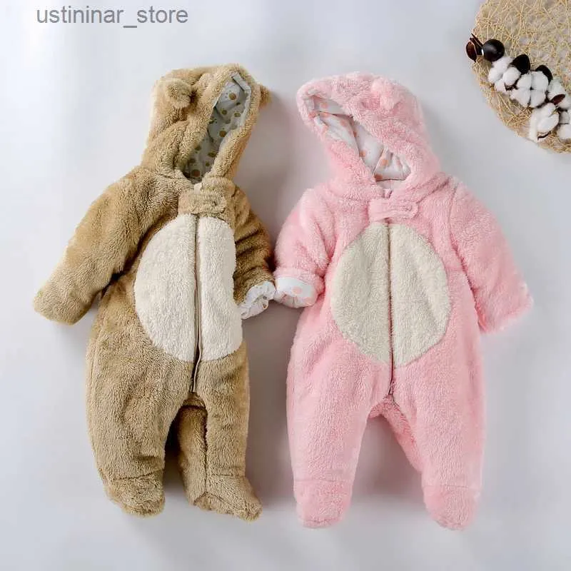 Ромперы детская одежда зимнее медведь коралловый флис с капюшоном густые теплые детские роментики детские комбинезоны детская детская одежда пижамы L47