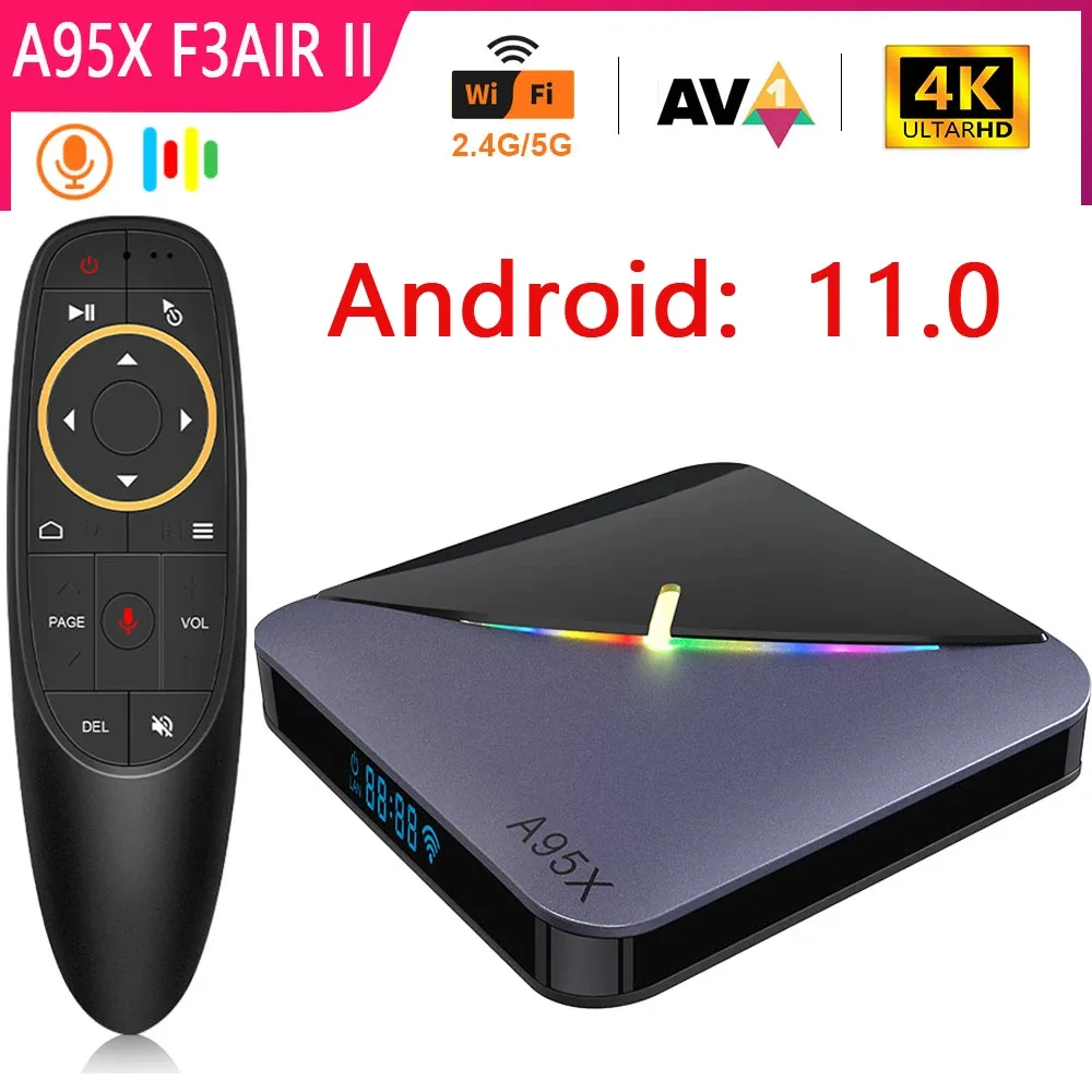 Box Android 11 Smart TV Box A95X F3 Air II 4K RGB Light 2.4/5G Dual Wifi Amlogic S905W2 BT5.0 Set Top Box 4GB RAM 32GB 64GB ROM