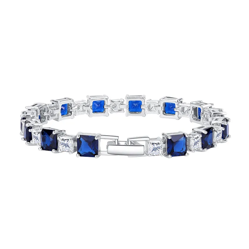 Exquisite Royal Blue Sapphire Silver Bracelet Highly-Polished Brilliant Main Stone Crafted with Precision 6X6 Pendant Inlay