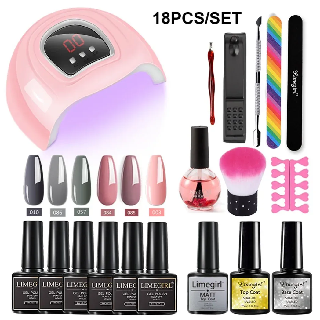 Kit 54W LED -lätt nagellack Akrylset Nagellackuppsättning med näringslösning och primer/finish för nagelsalong och familj