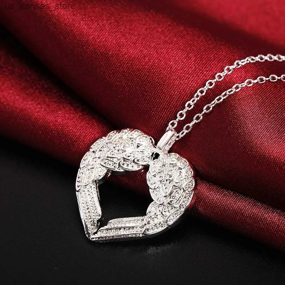 Pendant Necklaces 925 Sterling Silver Heart Wing Love Necklaces For Women Vintage Jewelry Gift Female Accessories Free Shipping Items GaaBou2404J5O7