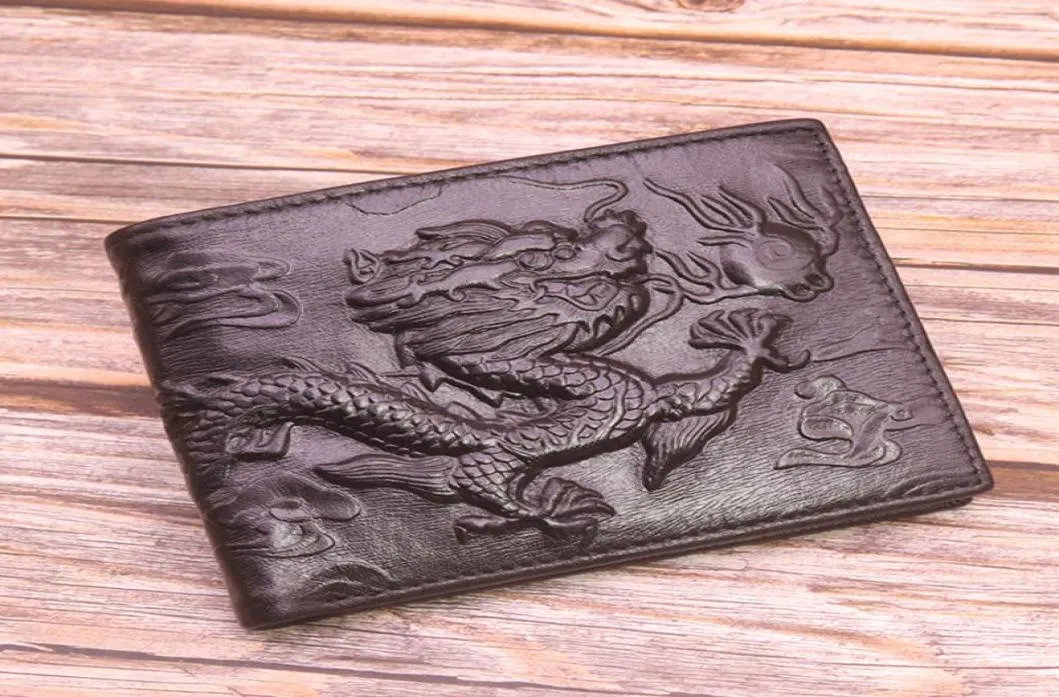 Wallets High Quality Genuine Leather 3D For Men Embossed Dragon Design Short Slim Wallet Male Purse Card Holder Coin Pocket6438386