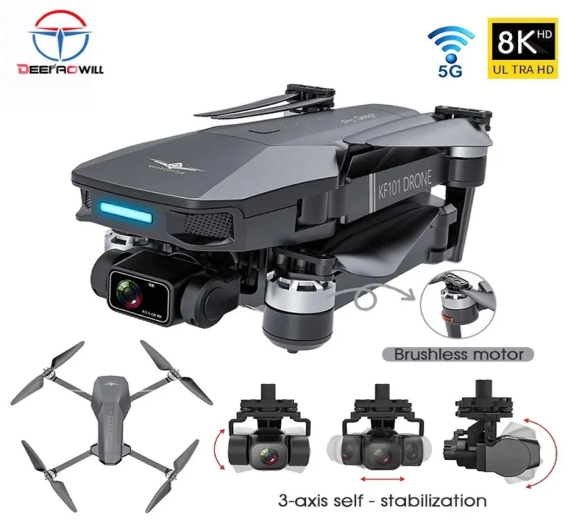 Drone 3axis Gimbal KF101 Câmera Pro 8K Profissional GPS Brushless 5G WiFi FPV RC Quadcopter Dron 4K 3kilômetros 30 min 2203116023618