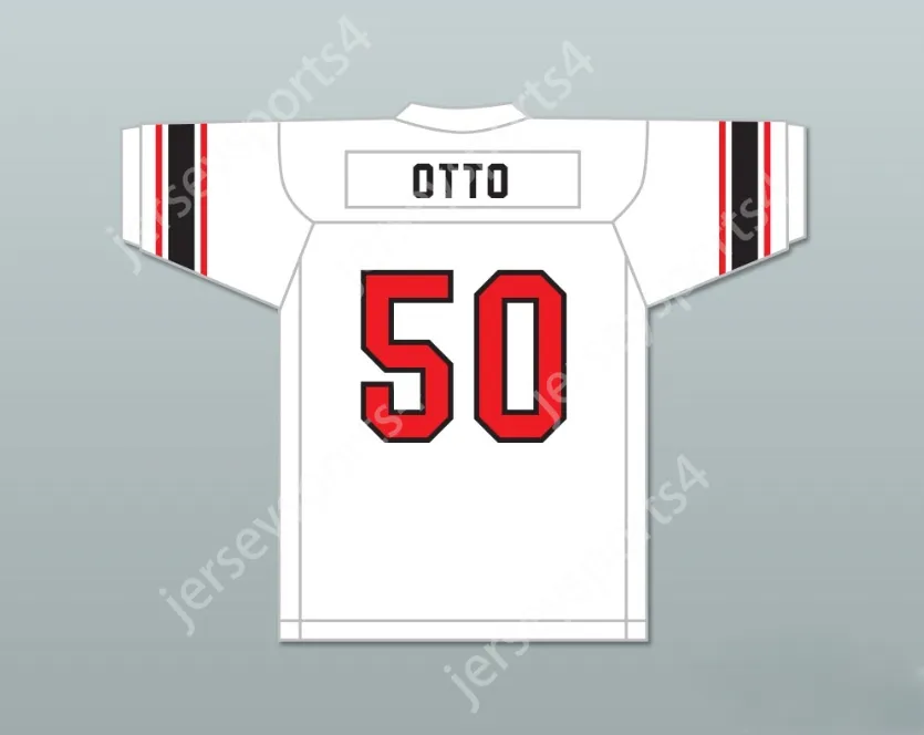 Özel İsim Numarası Jim Otto 50 Wausau East Lisesi Lumberjacks Beyaz Futbol Forması 1 Top Dikişli S-6XL