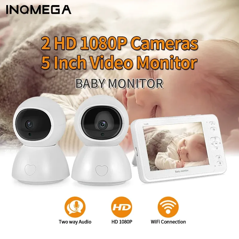 Monitorer Inqmega 5 tum Video Baby Monitor Night Vision 1 Skärm 2/3 Övervakningskamera 1080p Säkerhetskamera Babysitterkamera