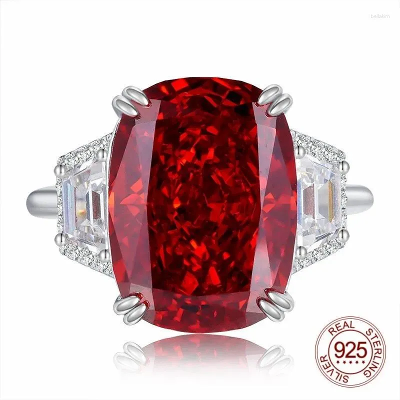 Klusterringar 925 Sterling Silver Jewelry 11x15mm Oval Shape Red High Carbon Diamond 5A Cubic Zircon Women Finger Ring