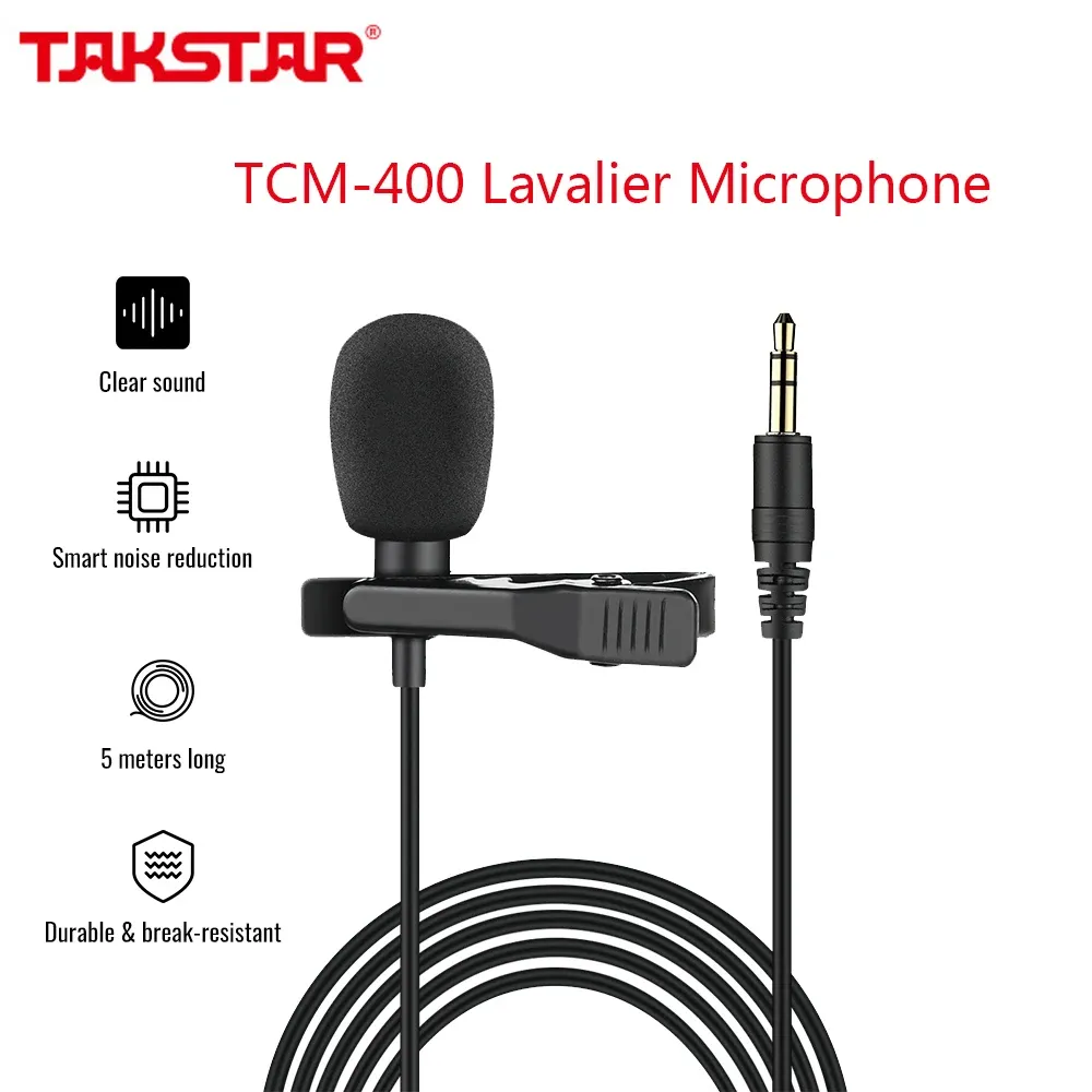 Микрофоны TAKSTAR TCM400 Lavalier Microphone 3,5 мм разъемы для веб -проведения интервью для интервью Учеть