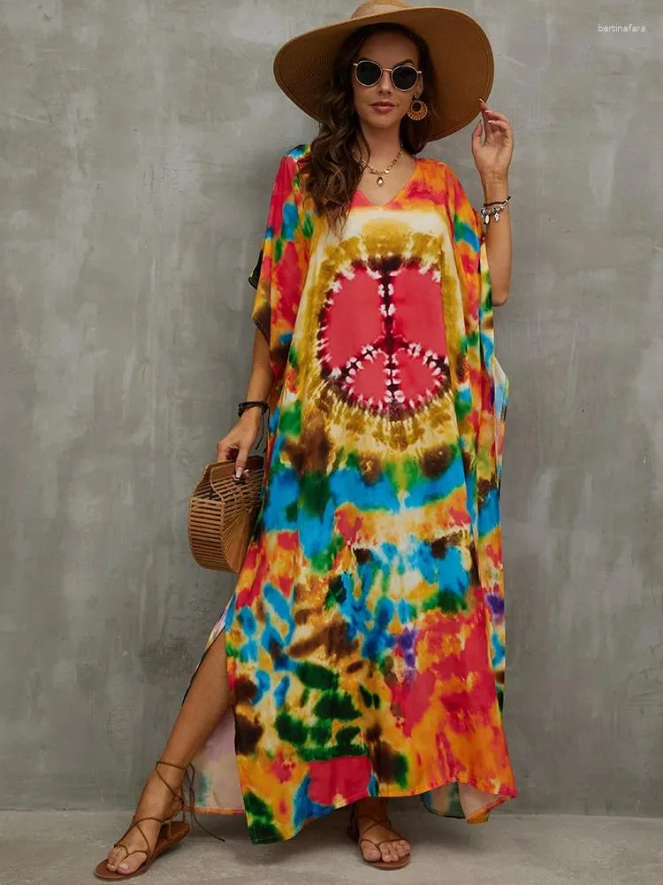 Bohemian impresso Kaftan de verão casual férias maxi vestido feminino roupas praia use maiô de natação q1464