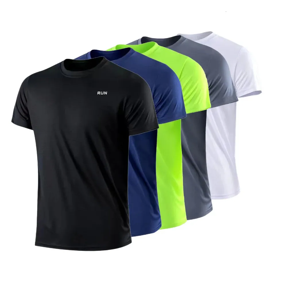 Heren Snel droge Gym met korte mouwen Lopen Vocht Wicking Round Round Neck T -shirt Training Sport Shirt Tops Lichtgewicht 240402