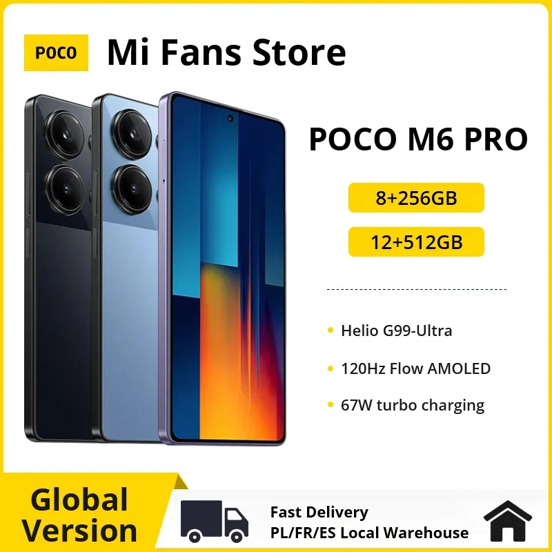 Poco M6 Pro Global Version Helio G99 Ultra 120 Гц потока AMOLED 64 -мегапиксельная тройная камера с турбозарядной OIS 67W