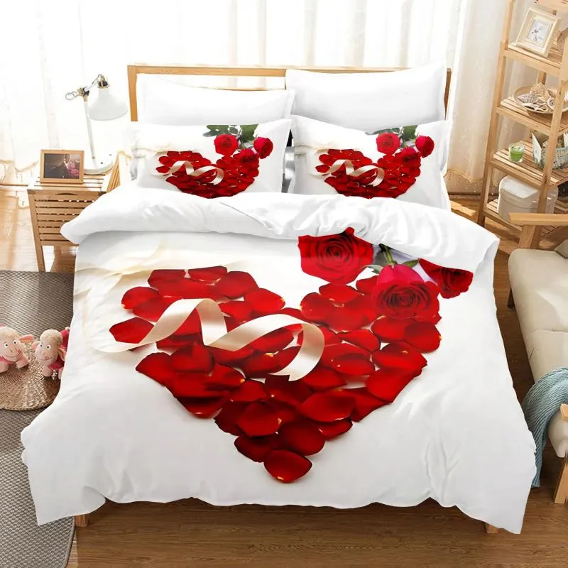 Set di biancheria da letto Copertina trapunta di alta qualità Roset rosso /Love Regalo per matrimonio in tessuto in microfibra set doppio set 3D Pillowcase