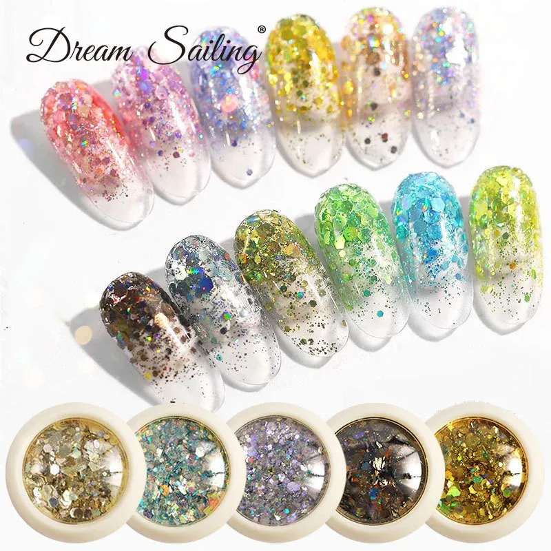 Glitter Nail Art Decoration Nail Glitter Pigment Flakes Holographic Laser Chameleon Nail Sequin Paillettes Powder Dust 6 pcs Manicure