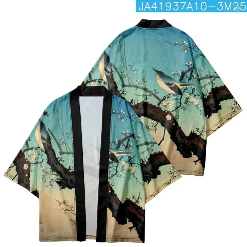 Vêtements ethniques Man Haori Yukata Impression d'oiseau traditionnel Costume de samurai japonais