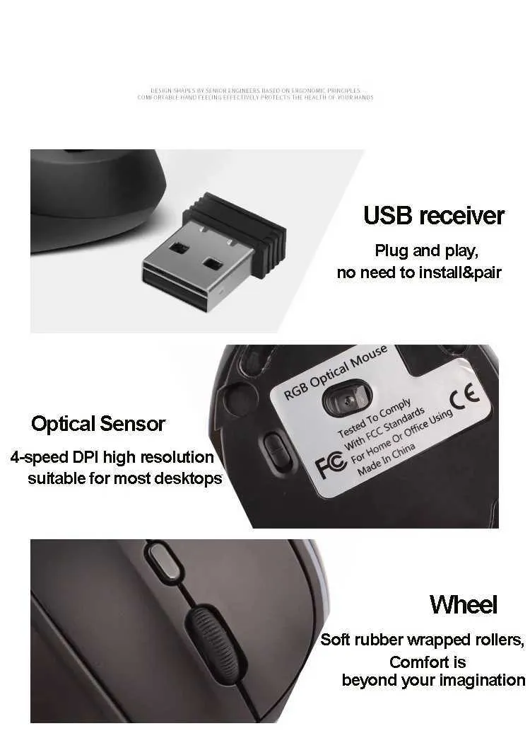Multi-Functional RGB Rechargeable Vertical Gaming Mouse with 3200 DPI ...