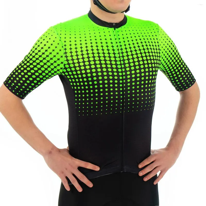 Racing Jackets Fualrny Fluorescent Green Cycling Jersey Road Bike Summer Mens Dots Flyweight Mtb Breathable Clothes Bicycle Clothing