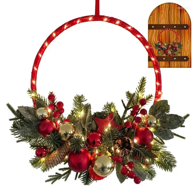 Decorative Flowers Lighted Artificial Christmas Wreath Reusable LED Wreaths Outdoor With Timer And Lights For