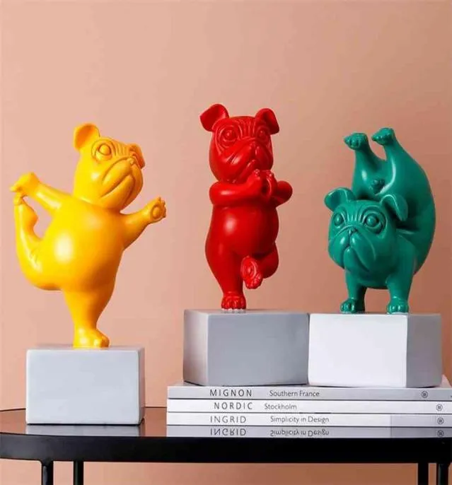 Lovely Yoga French Bulldog Statue Resin Figurines Nordic Creative Cartoon Animaux Sculpture Enfants039 DÉCOR DE ROOM CRAFTS 210813785058