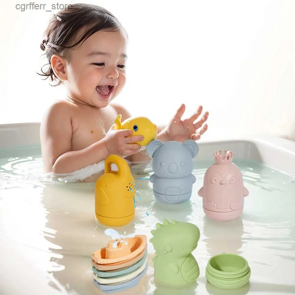 Baby Bath Toys 9 PCS Silicone Bath Tout Fun Fun Educational Eco-Friendly Not Toxic Water Cleet Animaux Baignoire Toys pour les tout-petits 1 à 3 ans L48